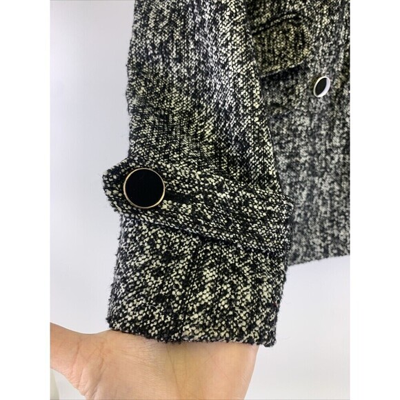 BOGO Express Wool Blend Pea Coat Black White Button Jacket Collared Short Small - Picture 2 of 11